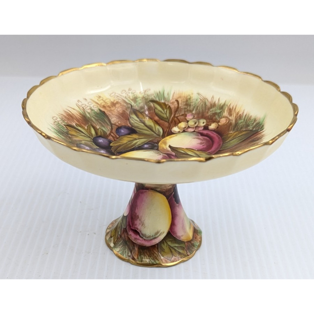 Aynsley Orchard Fruit Gold Trim Compote Pedestal Dish Signed D. Jones c. 1930's